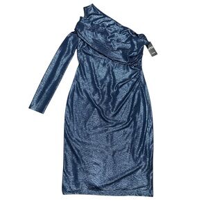 Lauren Ralph Lauren Metallic Blue One-Shoulder Dress